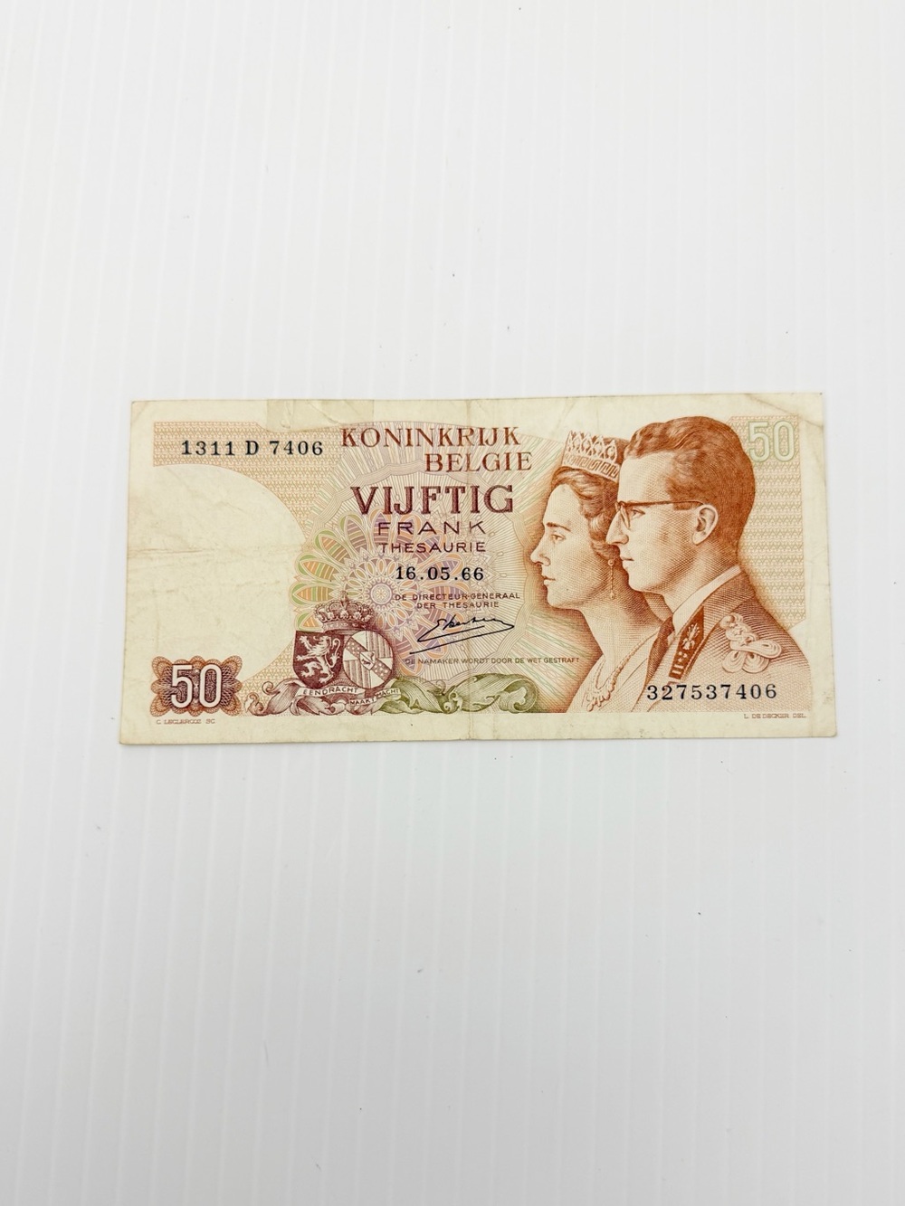 Vintage 1966 Belgium Koninkrijk Belgie Vijftig Frank 50 Franks Paper Money